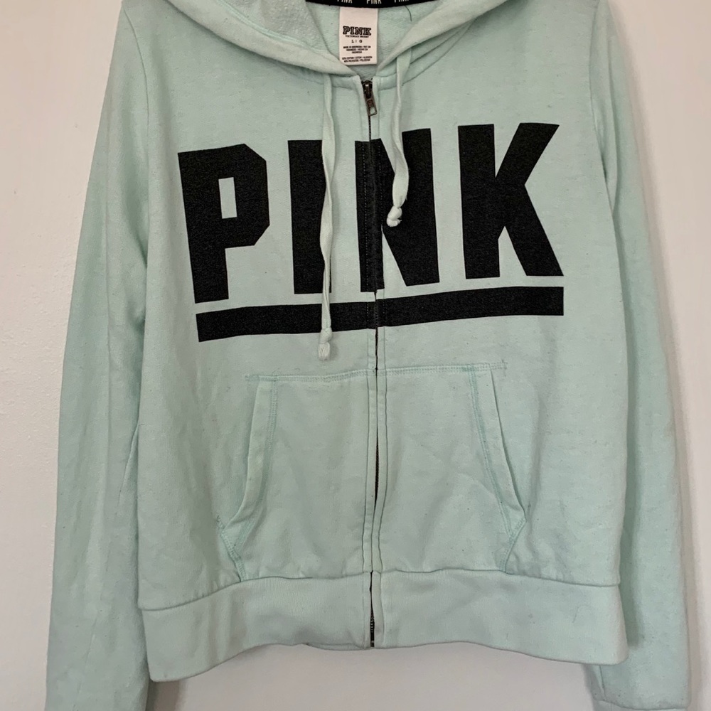 Mint green PINK zip-up hoodie